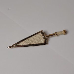 Gold Tone And Cream Colored Umbrella Brooch